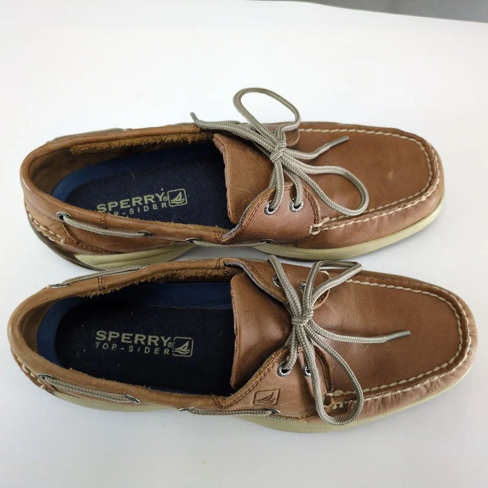 Sperry Top-Sider Boat Shoes Mens 9 Brown Leather Moccasin Toe, Casual Loafers